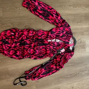 PrettyLittleThing Pink and Black Animal Print Dress